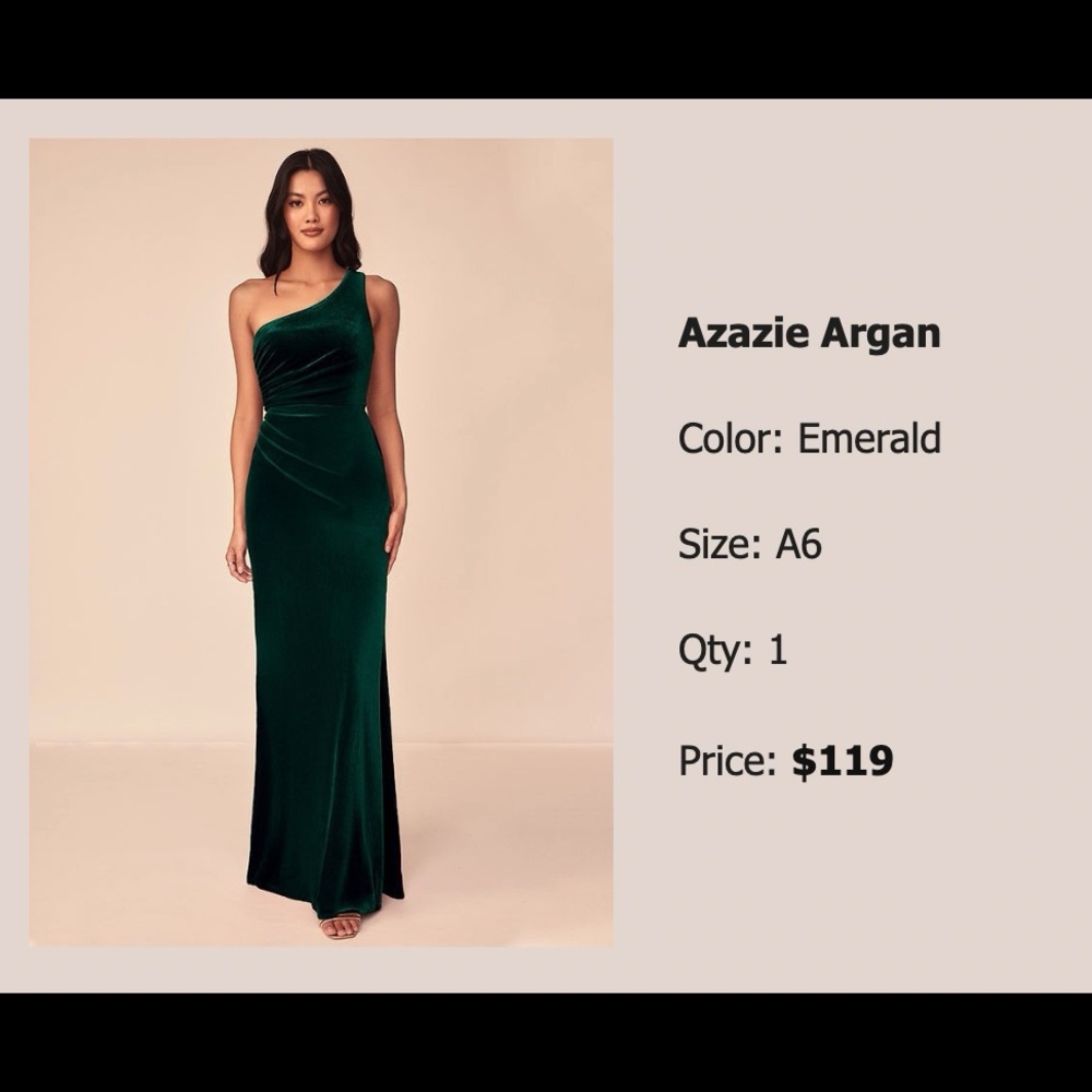 NWT, Azazie Argan Emerald Velvet Bridesmaid Dress, Size: A6
